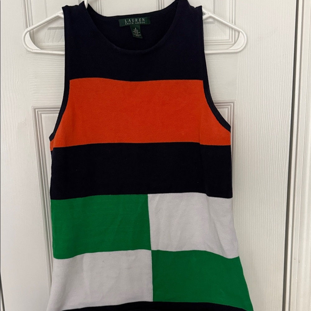 Lauren Ralph Lauren Wmns Multi Color Sweater Vest Orange, Green, White, an Black